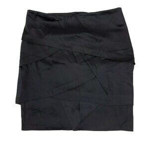 Calvin Klein Womens Size L Large Solid All Black‎ Side Zip Tiered Skirt